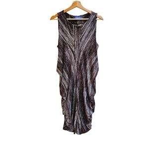 Vivienne Vivienne Tam Ruched Draped Dress in Brown and Cream, Size Large